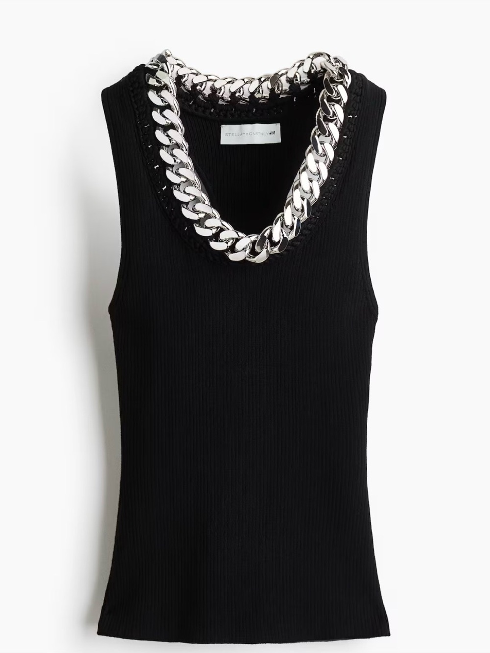 New sold out H&M Stella McCartney Black Ribbed Tank Top with Silver Chain Neck